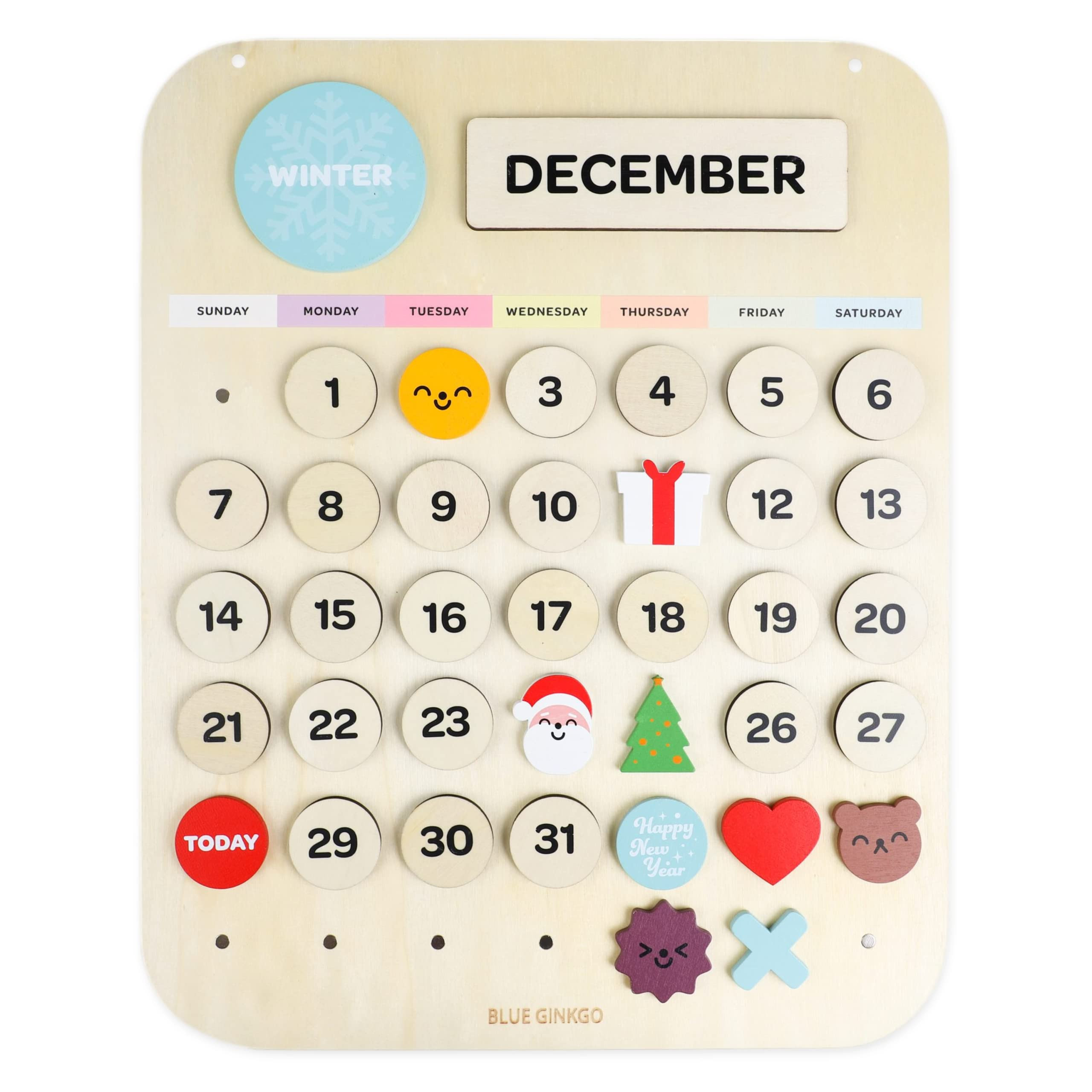 Blue Ginkgo Wooden Kids Calendar – Perpetual Montessori Learning Calendar to Learn Seasons, Mon... | Amazon (US)