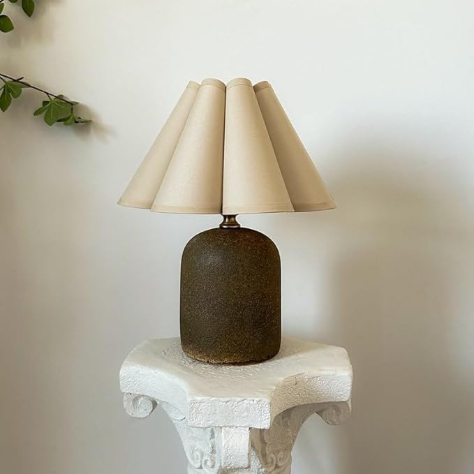 Handmade Ceramic Stoneware Table Lamp 110-240v Vintage Cream Fabric Pleated Petal Shade Bedroom L... | Amazon (US)