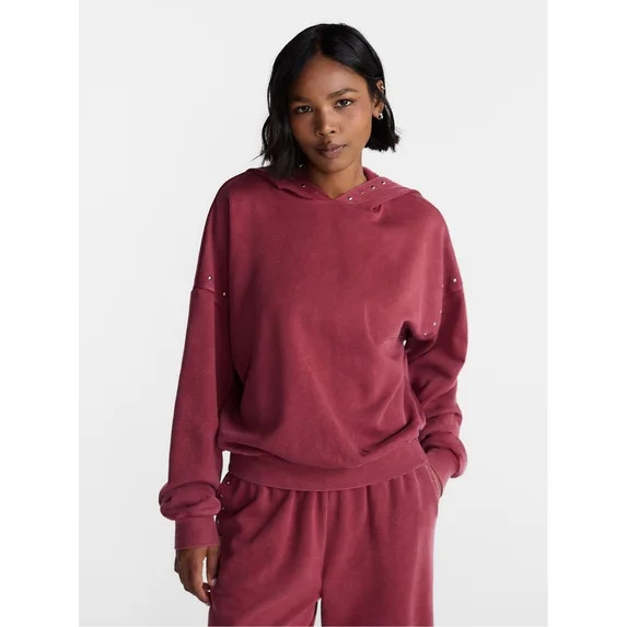 No Boundaries Mineral Wash Studded Fleece Oversized Hoodie, Women's XXS-XXL | Walmart (US)
