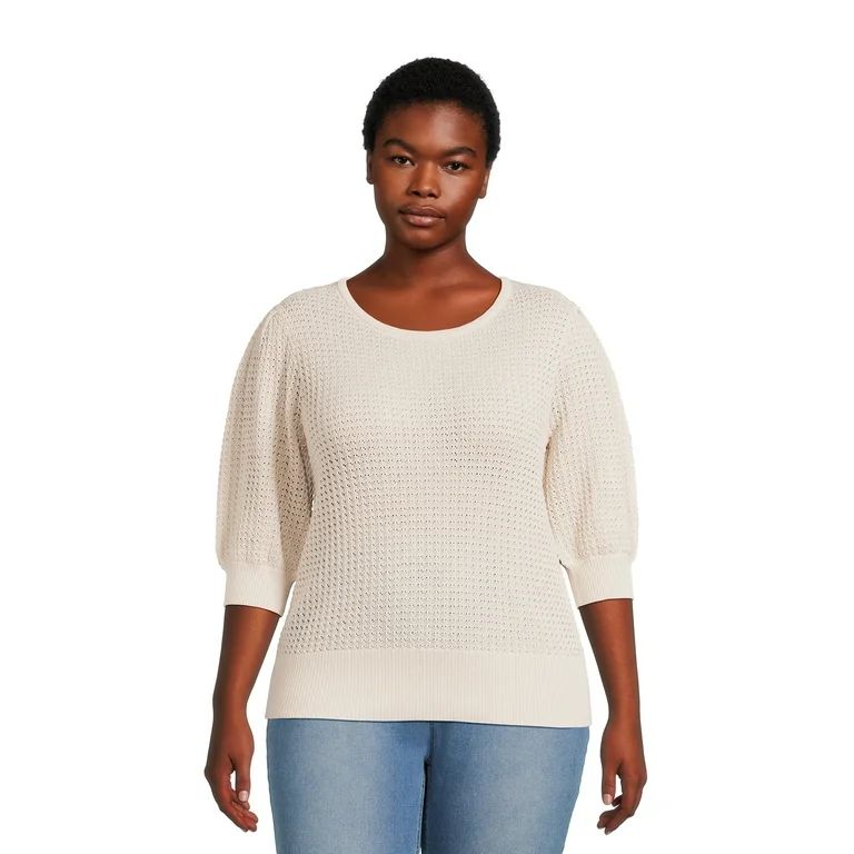 Terra & Sky Women's Plus Size Short Sleeve Scoop Neck Sweater - Walmart.com | Walmart (US)