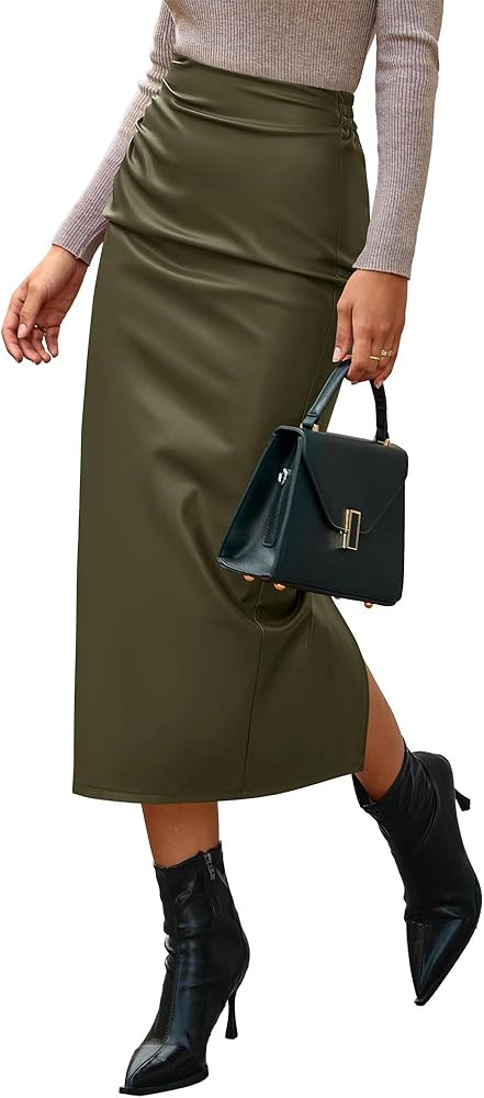 BTFBM Fall Skirts Pencil Midi Leather Skirt | Amazon (US)