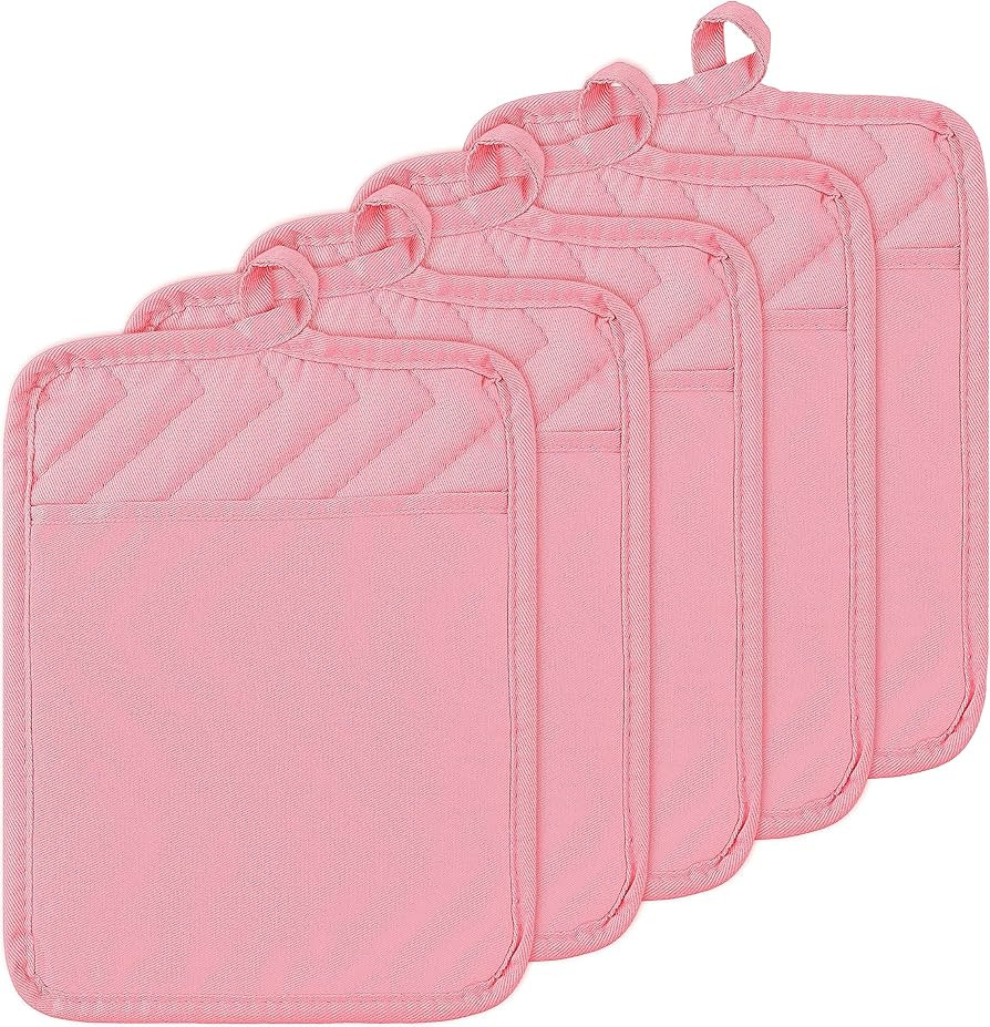 GROBRO7 5Pcs Pot Holders for Kitchen Heat Resistant Pink Cotton Potholder Multipurpose Hot Pads M... | Amazon (US)