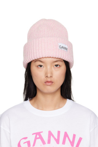 GANNI - Pink Ribbed Beanie | SSENSE