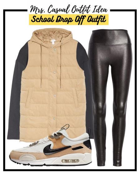 Long puffer vest and spanx faux leather leggings school drop off outfit idea 🍁 nike air max 

#LTKSeasonal #LTKunder100 #LTKunder50