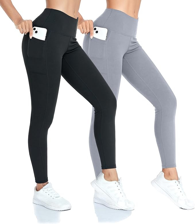IBL Women's Buttery Soft Compression Leggings with Pockets High Waist Workout Running Yoga Pants ... | Amazon (US)