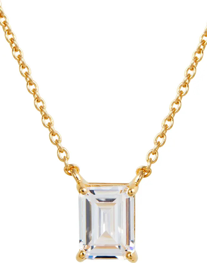 Vermeil Emerald Cut CZ Birth Stone Box Cut Necklace | Nordstrom Rack