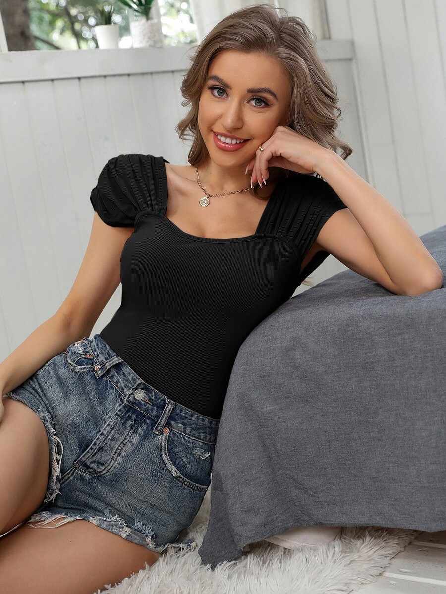 Solid Rib Knit Tee | SHEIN