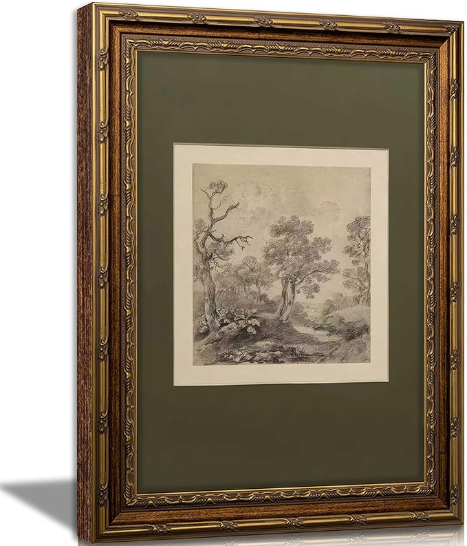 Vintage Gold Framed Wall Art Tree Forest Landscape Painting Canvas Prints Green Gray Tree Natural... | Amazon (US)