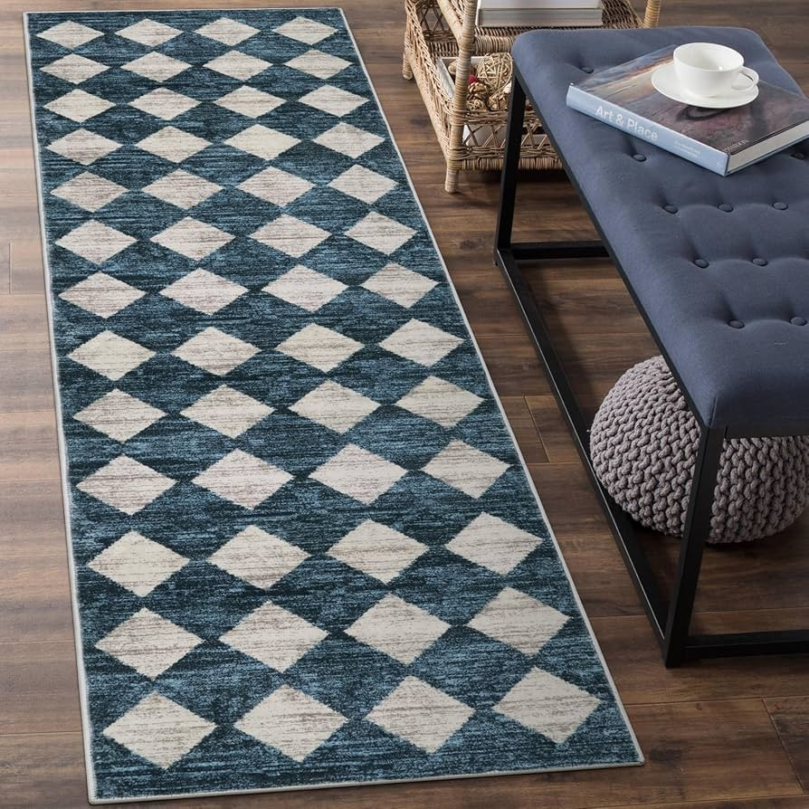 Lahome Moroccan Trellis Runner Rug - 2x8 Blue Non Slip Hallway Runner Rug Washable Hallway Bathro... | Amazon (US)