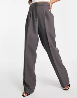 ASOS DESIGN masculine suit pants with elastic waist in charcoal | ASOS (Global)