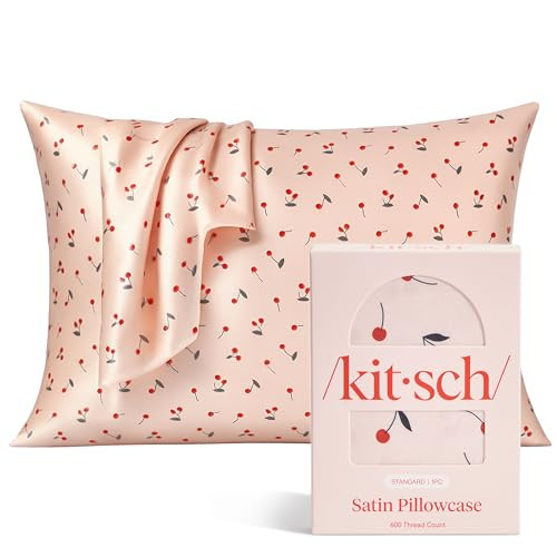 Kitsch Satin Pillowcase, Softer Than Silk Pillow Cases Queen, Cooling Pillow Covers, Satin Pillowcase w/Zipper for Hair, Skin & Quality Sleep, Wrinkle-Free & Smooth, Queen Size 19"x26", Cherry Print | Amazon (US)