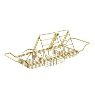 Expandable 34 in. Stainless Steel Bathtub Caddy Tray in Brushed Gold with Holders, Soap Tray, Wine Glass Slot | The Home Depot