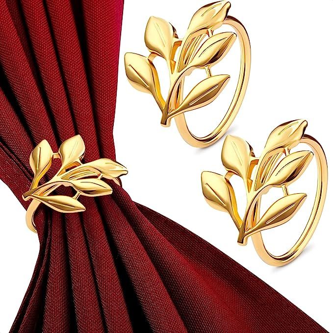 20Pcs Gold Napkin Rings Set - Leaf Napkin Rings for Wedding Decorations Napkins Rings Fiesta Dinn... | Amazon (US)