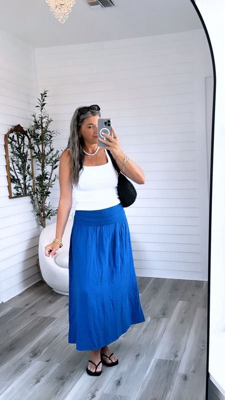 Cutest summer outfit today
Maxi skirt is so cute and a size small. 
Tank is an Old Navy basic and so good. Size Medium in tank 
Shoes are tts

#LTKStyleTip #LTKSeasonal #LTKOver40
