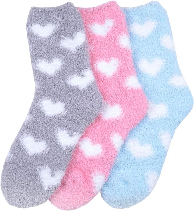 KONY Women's 3 Pairs Super Soft Cozy Warm Fuzzy Socks Non Skid Fluffy Home Slippers Gift Idea Siz... | Amazon (US)