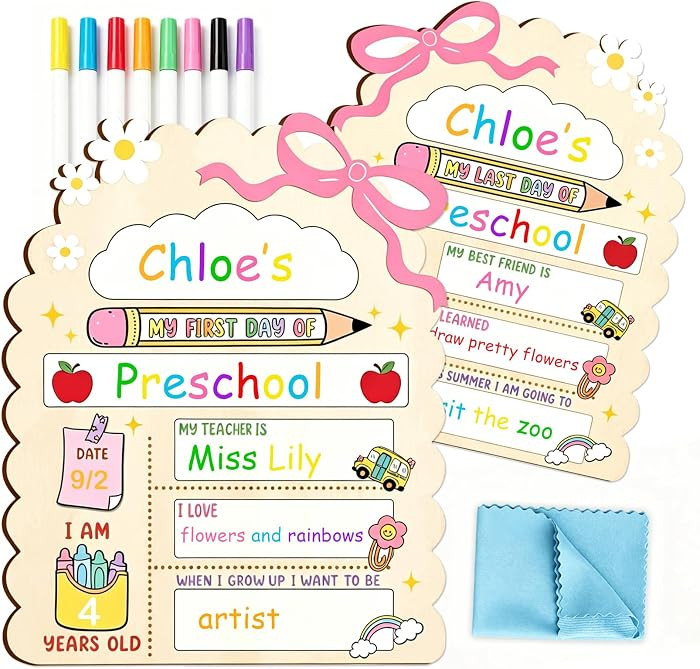 Wooden First Day of School Sign Girl Double Sided My First and Last Day of Preschool Board Signs ... | Amazon (US)
