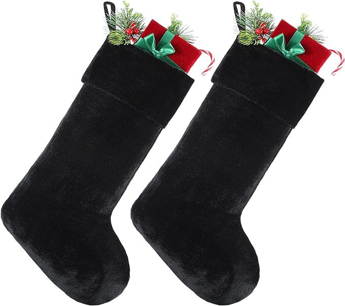 Juinipe Christmas Velvet Stocking 10 x 19 Inch Christmas Hanging Black Stockings Xmas Sock Spooky... | Amazon (US)