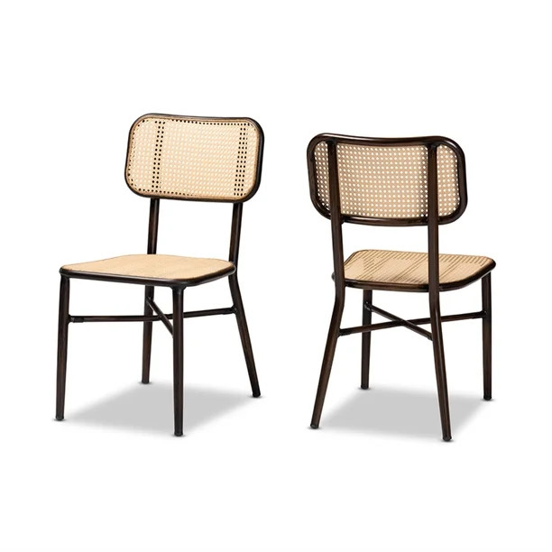 Baxton Studio Katina Mid-Century Modern Dark Brown Finished Metal and Synthetic Rattan 2-Piece Ou... | Walmart (US)