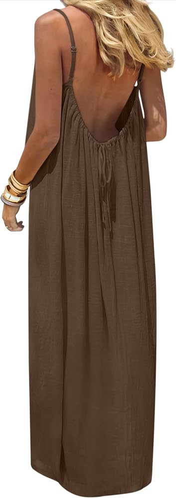 ANRABESS Women's Spaghetti Strap Backless Cami Maxi Dresses | Amazon (US)