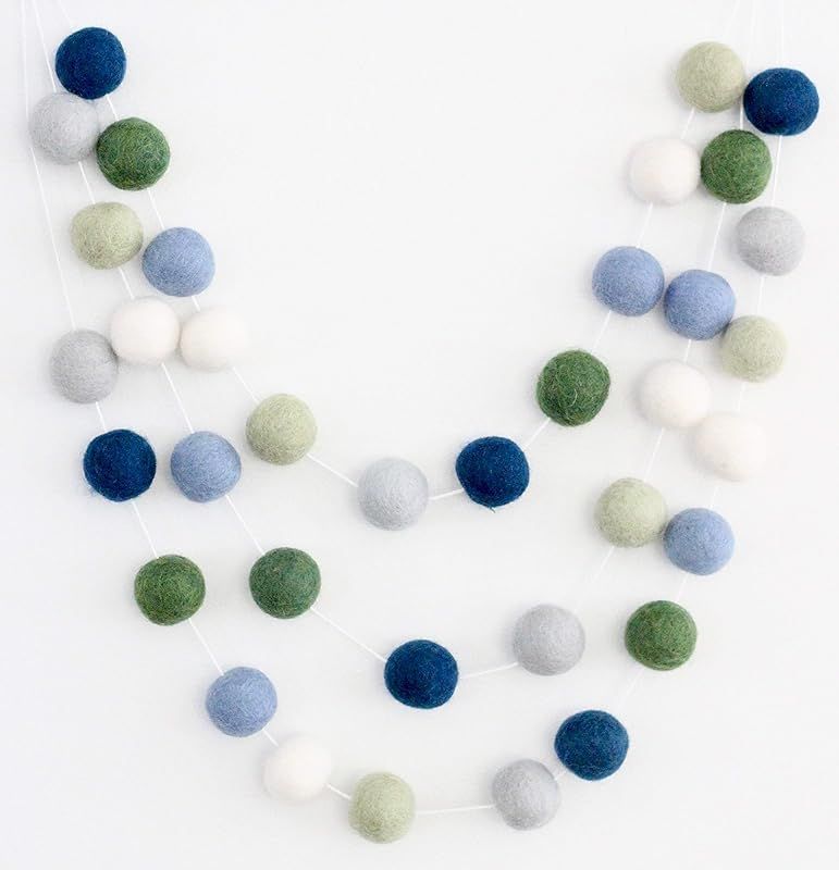 "Earth & Sky" Handmade Felt Ball Garland by Sheep Farm Felt- Blue & Green Pom Pom Garland. 2.5 cm... | Amazon (US)