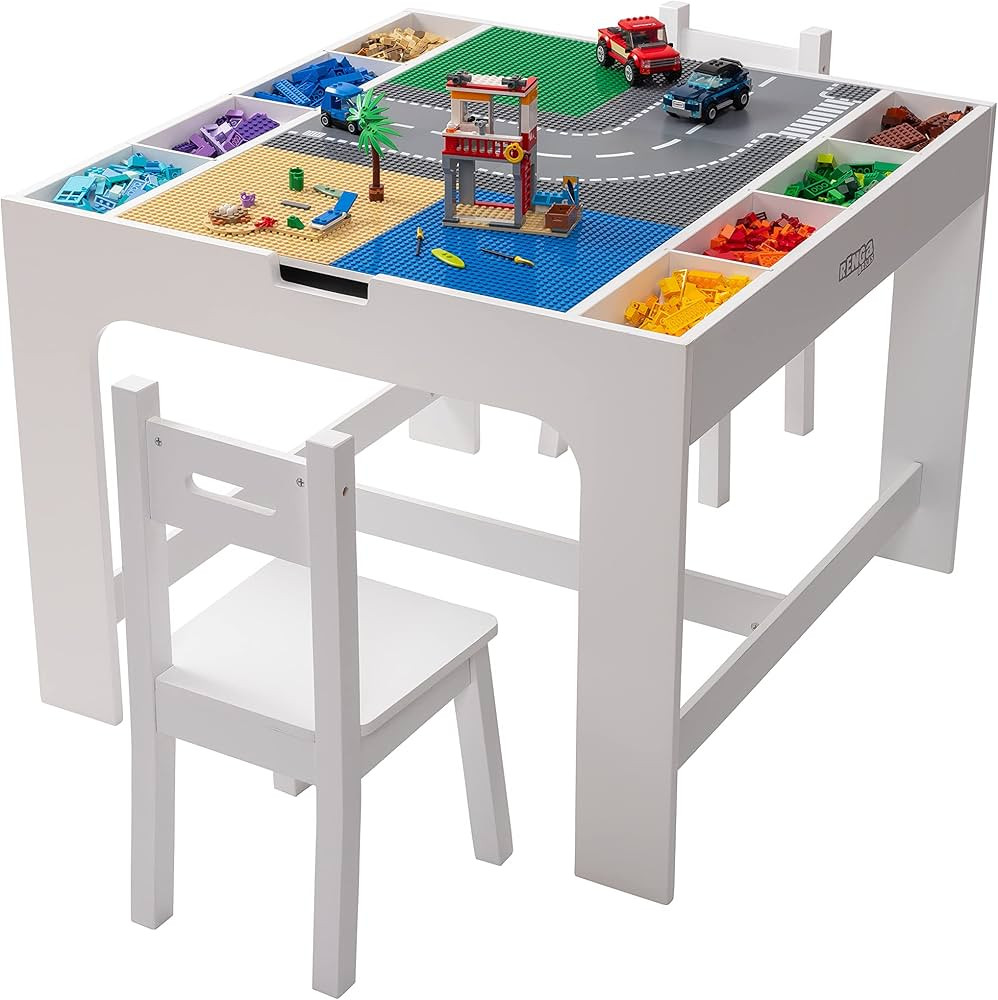 Kids 2 in 1 Play Table and 2 Chair Set with Storage, Compatible with LEGO and Duplo Bricks, Activ... | Amazon (US)