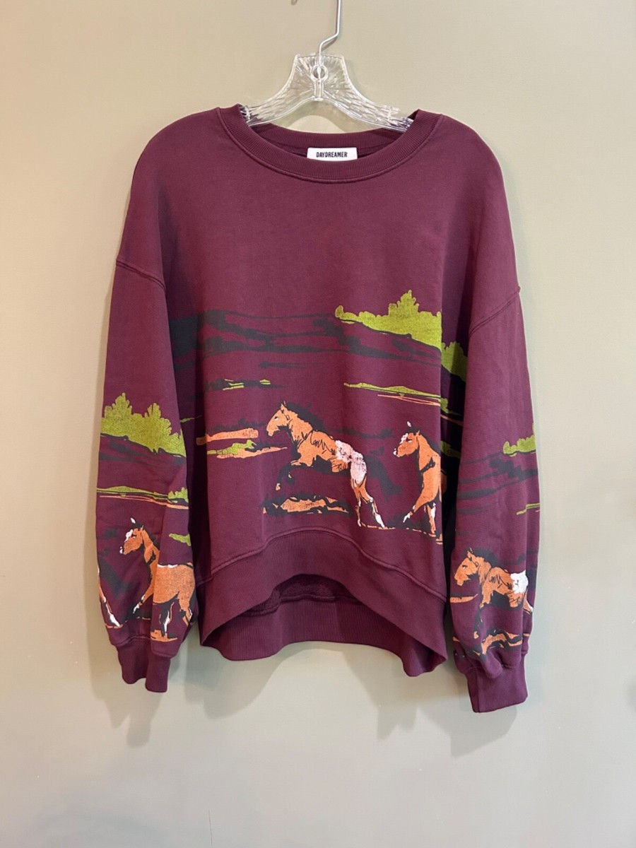 daydreamer free people running horses crew neck sweatshirt XS dark cherry | eBay US