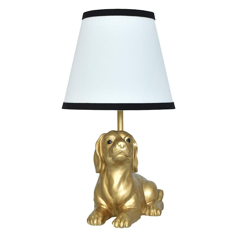 Gold Resin Dachshund Small Lamp with Trimmed Shade, 15" | At Home