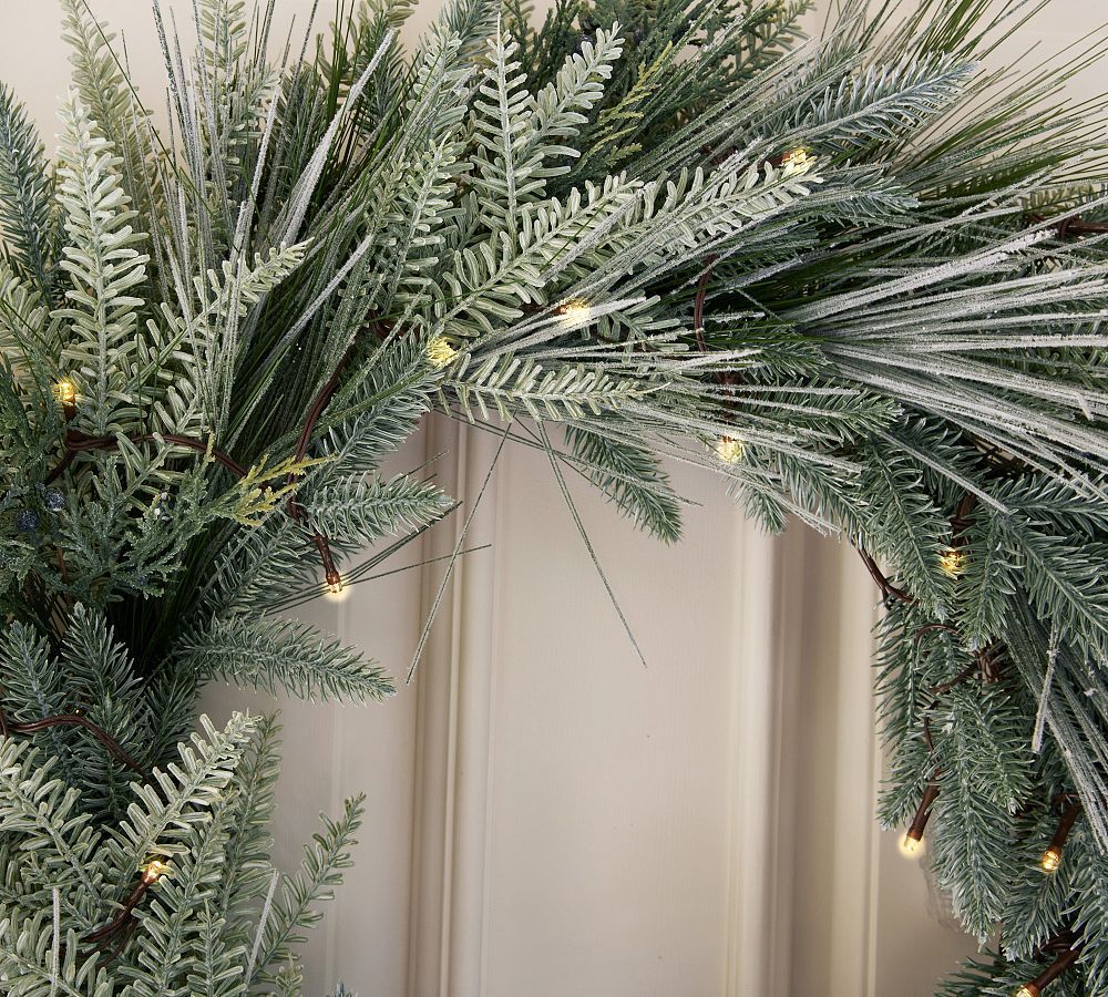 Lit Faux Flocked Pine Wreath & Garland | Pottery Barn (US)