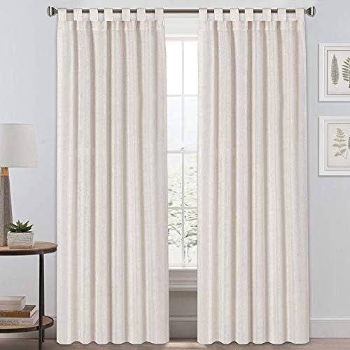 Natural Linen Blended Tab Top Curtains for Living Room Privacy Added Semi Sheer Window Curtain Drape | Amazon (US)