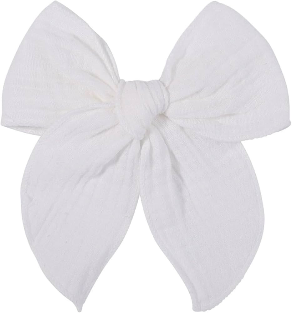 5.5 Inch White Fable Hair Bow: Handmade Linen Cotton Hair Clip for Girls - 1 PCS | Amazon (US)