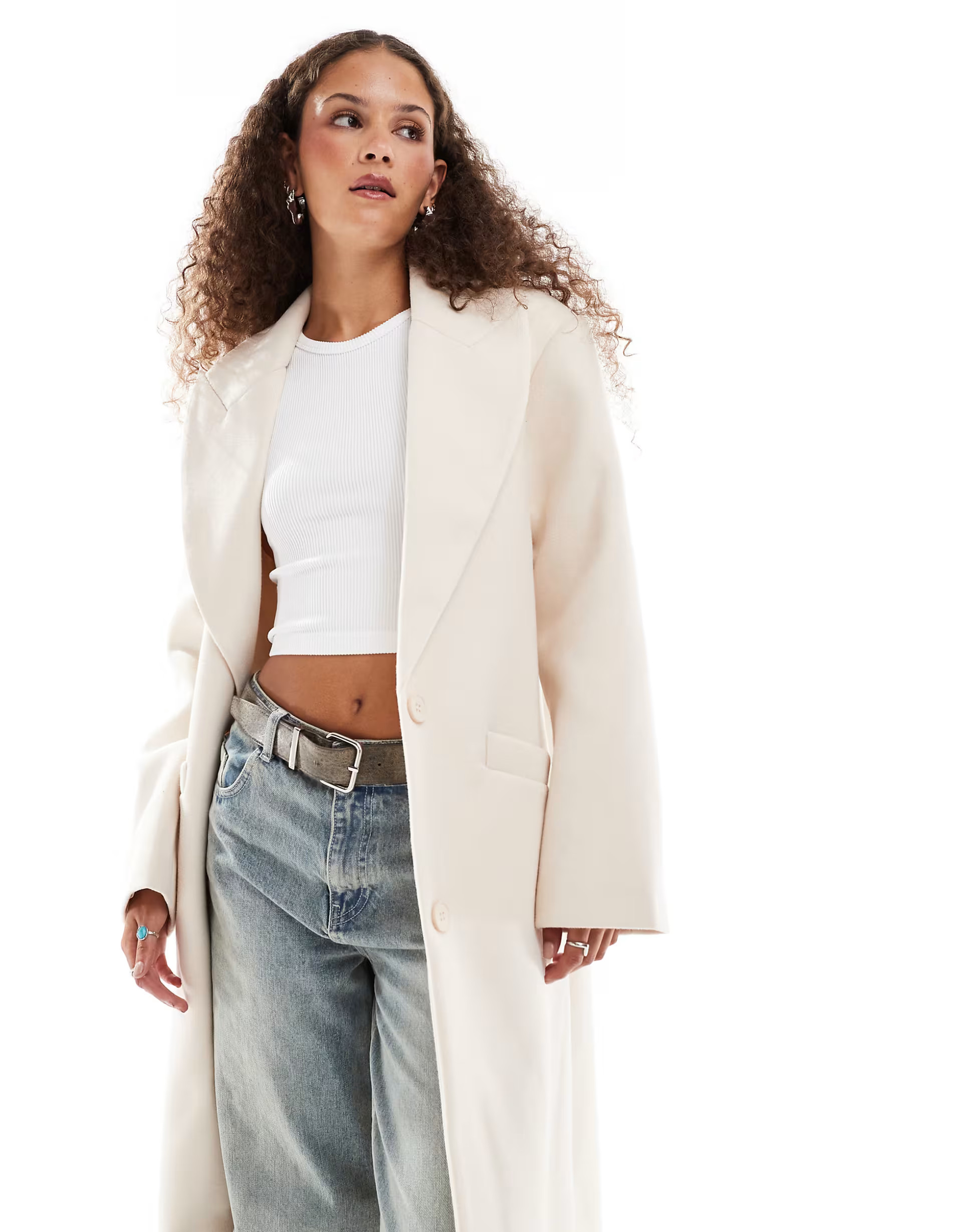 Lioness formal wool look maxi coat in cream | ASOS (Global)