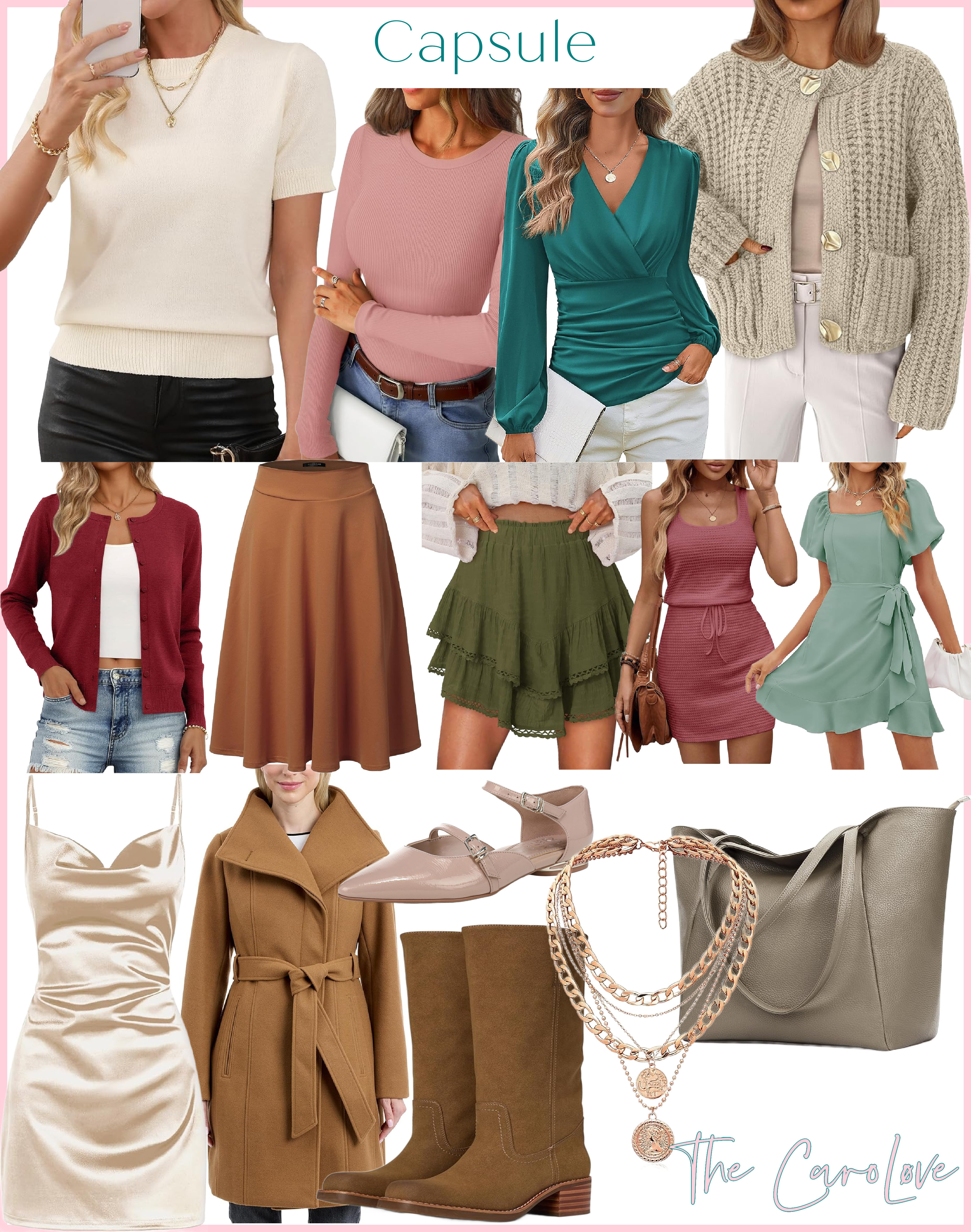 Soft autumn energy 🍂 Cozy knits, warm neutrals, and feminine silhouettes that feel effortlessly romantic. These capsule wardrobe staples flatter every curve and mix beautifully for fall — from wrap coats to Mary Janes. 💕 Shop my Soft Autumn Romantic Soft Natural picks from this post on The CaroLove ✨ #SoftAutumnStyle #CapsuleWardrobe #RomanticSoftNatural #FallFashion 

 #LTKMidsize #LTKStyleTip #LTKShoeCrush