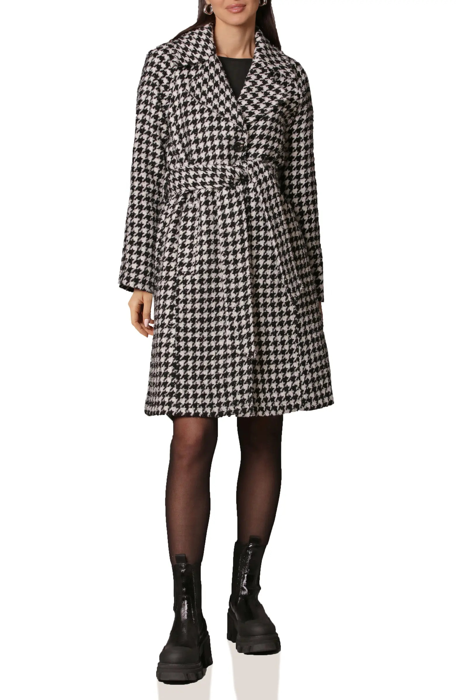 Belted Houndstooth Raglan Sleeve Coat | Nordstrom