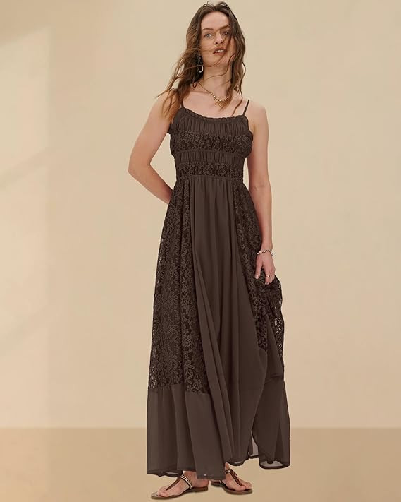 Gacaky Summer Dress for Women Casual Lace Floral Embroidered Bohemian Maxi Dress Flowy A Line Bea... | Amazon (US)