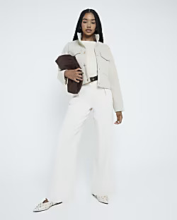 Cream Belted Wide Leg Trousers | River Island UK & IE