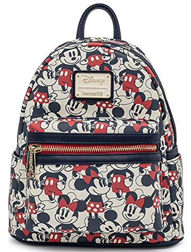 Loungefly Disney Mickey Minnie Mouse Mini Backpack Handbag AOP Red Navy | Amazon (US)