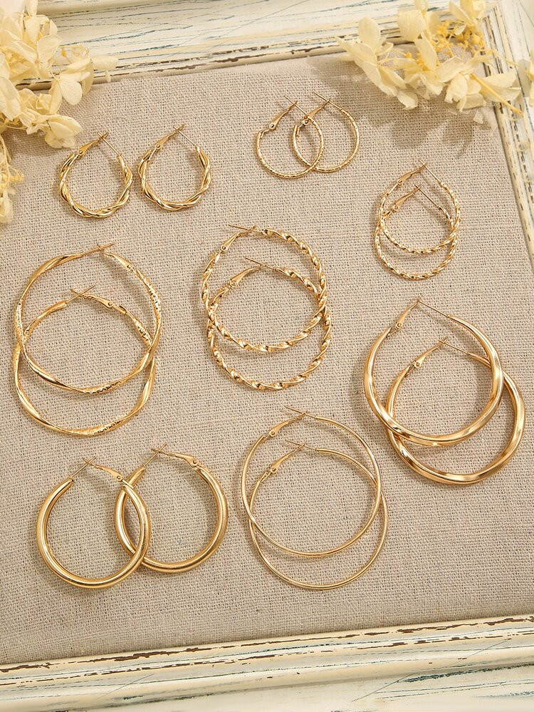 8pairs Twist Detail Hoop Earrings | SHEIN