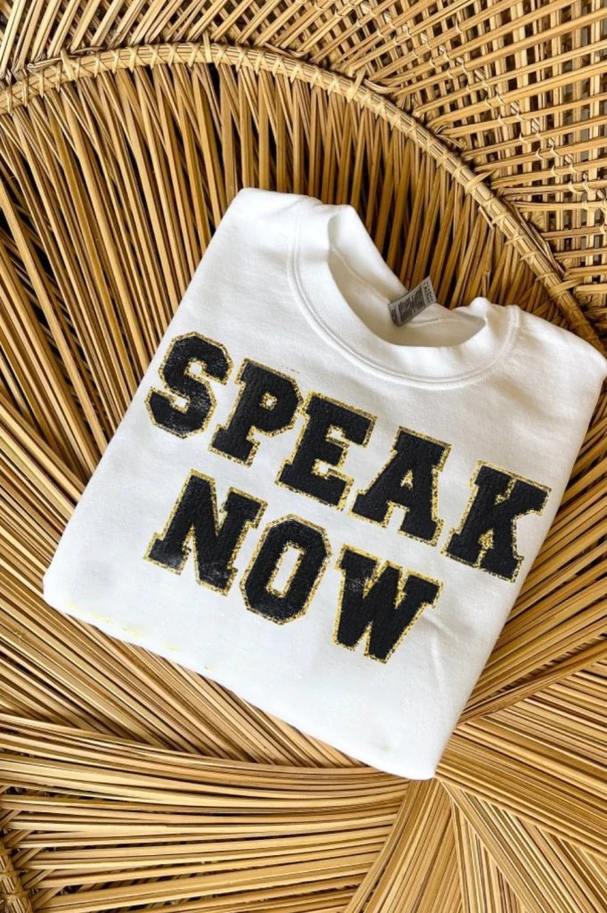 Eras Tour Chenille Patch Sweatshirt in White | Girl Tribe Co.