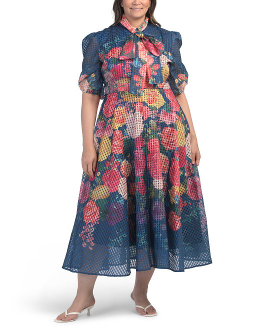 Plus Tie Neck Floral Maxi Dress | TJ Maxx