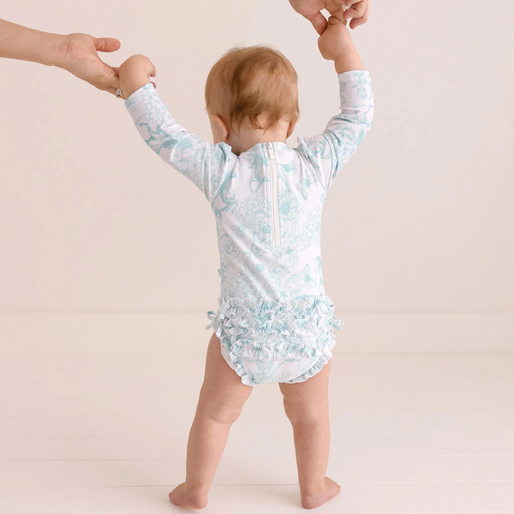 Long Sleeve Ruffled Rash Guard Swimsuit | Posh Peanut