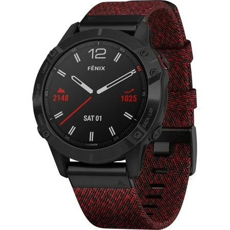 Garmin fēnix® 6 - Pro and Sapphire Editions - Black DLC with Heathered Red Nylon Band | Walmart (US)