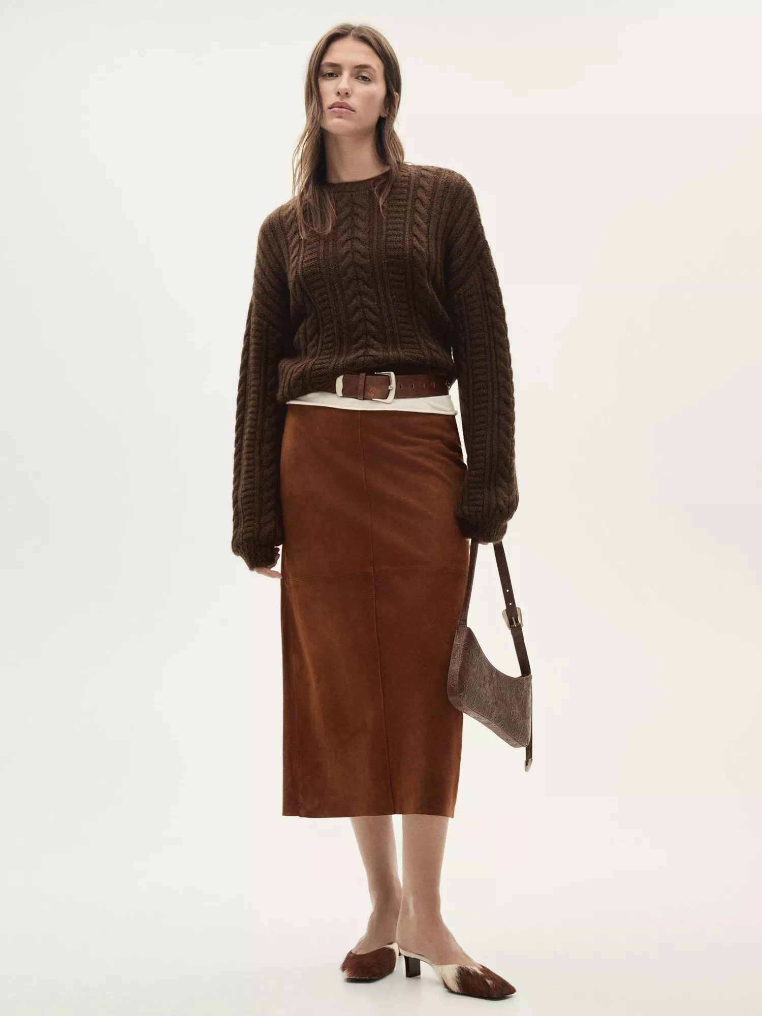 MangoTibi Braided Jumper, Brown | John Lewis (UK)