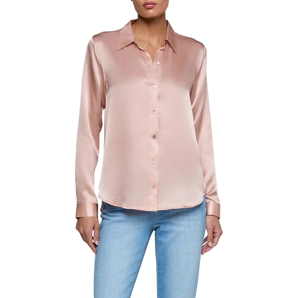 L'AGENCE Tyler Silk Blouse in Misty Rose at Nordstrom, Size Large | Nordstrom