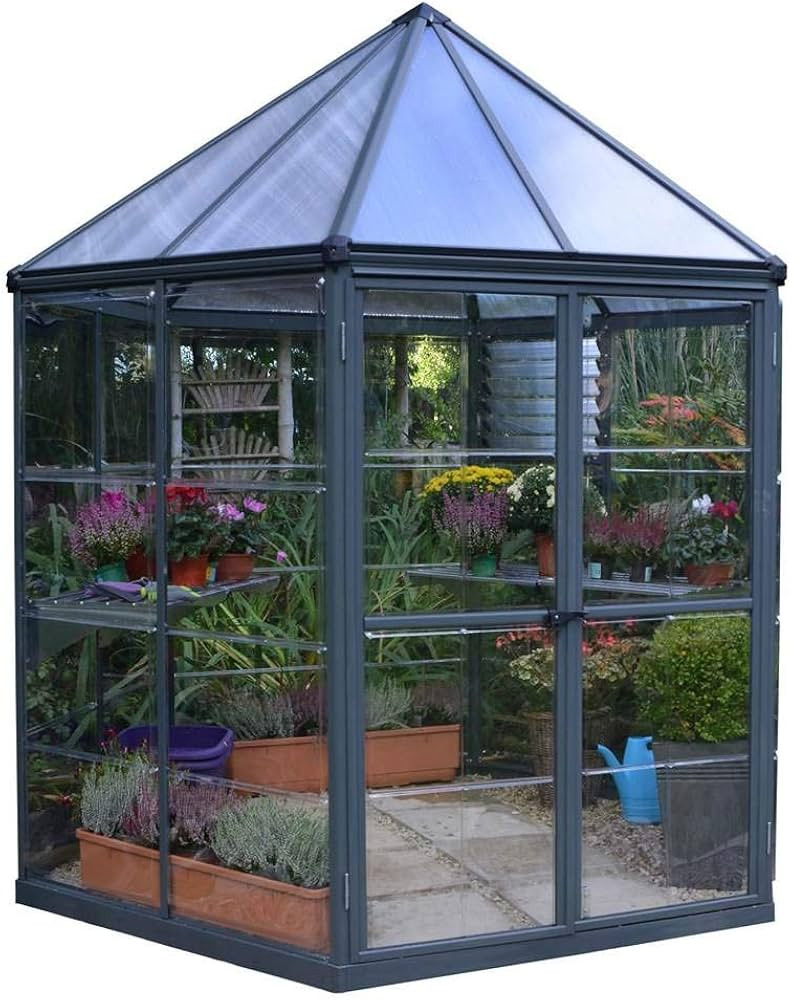 Palram - Canopia Oasis Hex 7' x 8' Polycarbonate Aluminum Greenhouse, Gray | Amazon (US)