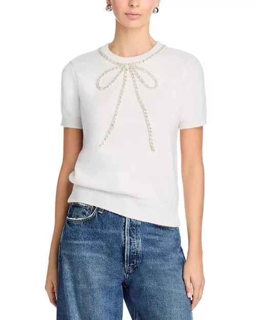 Embellished Bow Short Sleeve Sweater - Exclusive | Bloomingdale's (US)