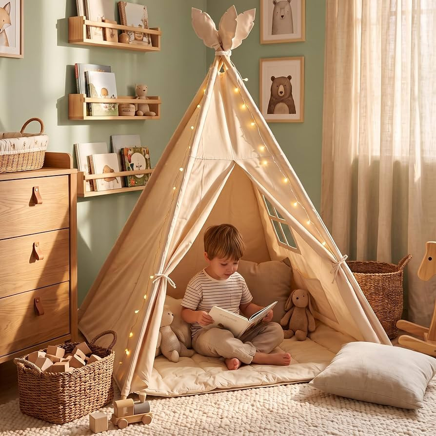 Tipi Zelt f\u00fcr Kinder (Sandburgen Beige) \u2013 Spielzelt aus Silky Cotton & Holz inkl. Kusch... | Amazon (DE)