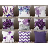 Purple Pillow Cases, Floral Throw Cover, Summer Trend Cushion Decorative Patio Pillow, Home Decor, Housewarming Gift | Etsy (US)