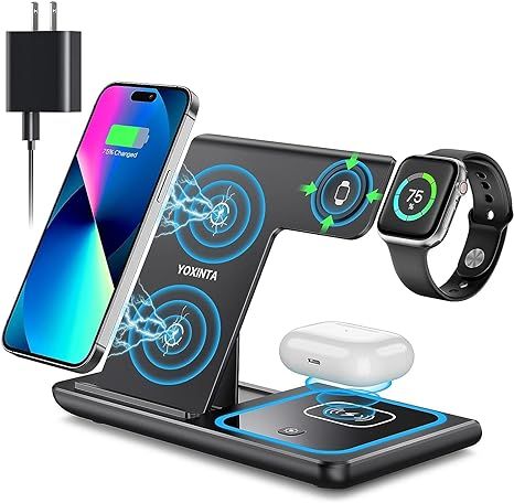 Wireless Charger, 3 in 1 Wireless Charging Station, Fast Wireless Charger Stand for iPhone 15 14 ... | Amazon (US)