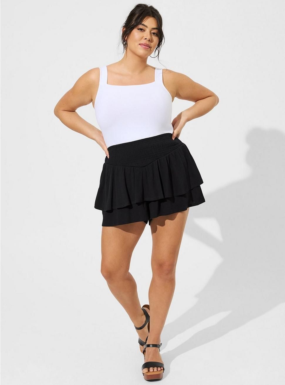 3.5 Inch Pull-On Washable Gauze Smocked Ruffle Short | Torrid (US & Canada)