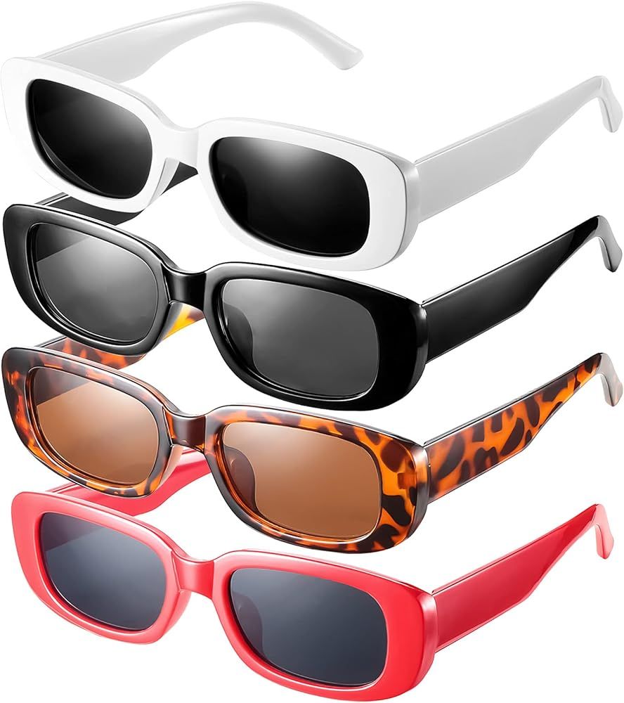 Rectangle Retro Sunglasses Trendy Unisex Mirrored Square Glasses for Women Men | Amazon (US)
